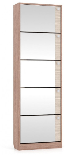 тумба для обуви мд-5 с зеркальными дверками, цвет ясень шимо тёмный/ясень шимо светлый в Череповце