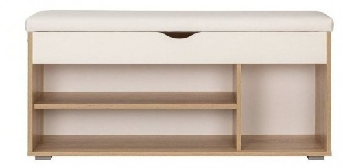 тумба для обуви лайт 08.58, размер ш 105.5 х г 31.5 х в 51 см, цвет дуб сонома, белая гладкая 101, экокожа (гранд белый) в Череповце