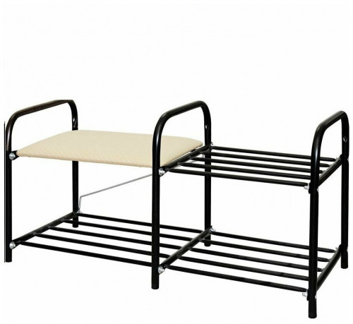 этажерка для обуви nika люкс 1 с сиденьем, 790х330х360 мм, нагрузка до 100 кг, черный/слоновая кость в Череповце