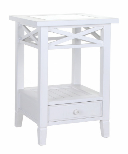 тумбочка прикроватная со стеклом бретань с состариванием белая в Череповце