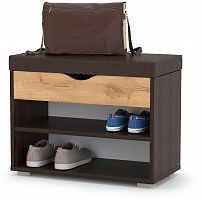 тумба для обуви лайт 08.57, цвет венге/дуб крафт золотой/тёмно-коричневая искусственная кожа в Череповце