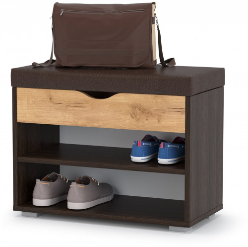 тумба для обуви лайт 08.57, цвет венге/дуб крафт золотой/тёмно-коричневая искусственная кожа в Череповце